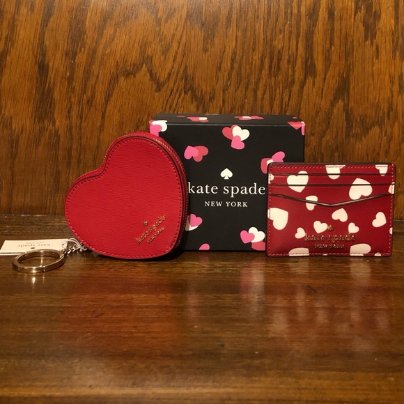 NWT-Kate Spade-SET-Staci Heart Pop Cardholder & Zip Heart Coin Purse/Keychain - Picture 2 of 16